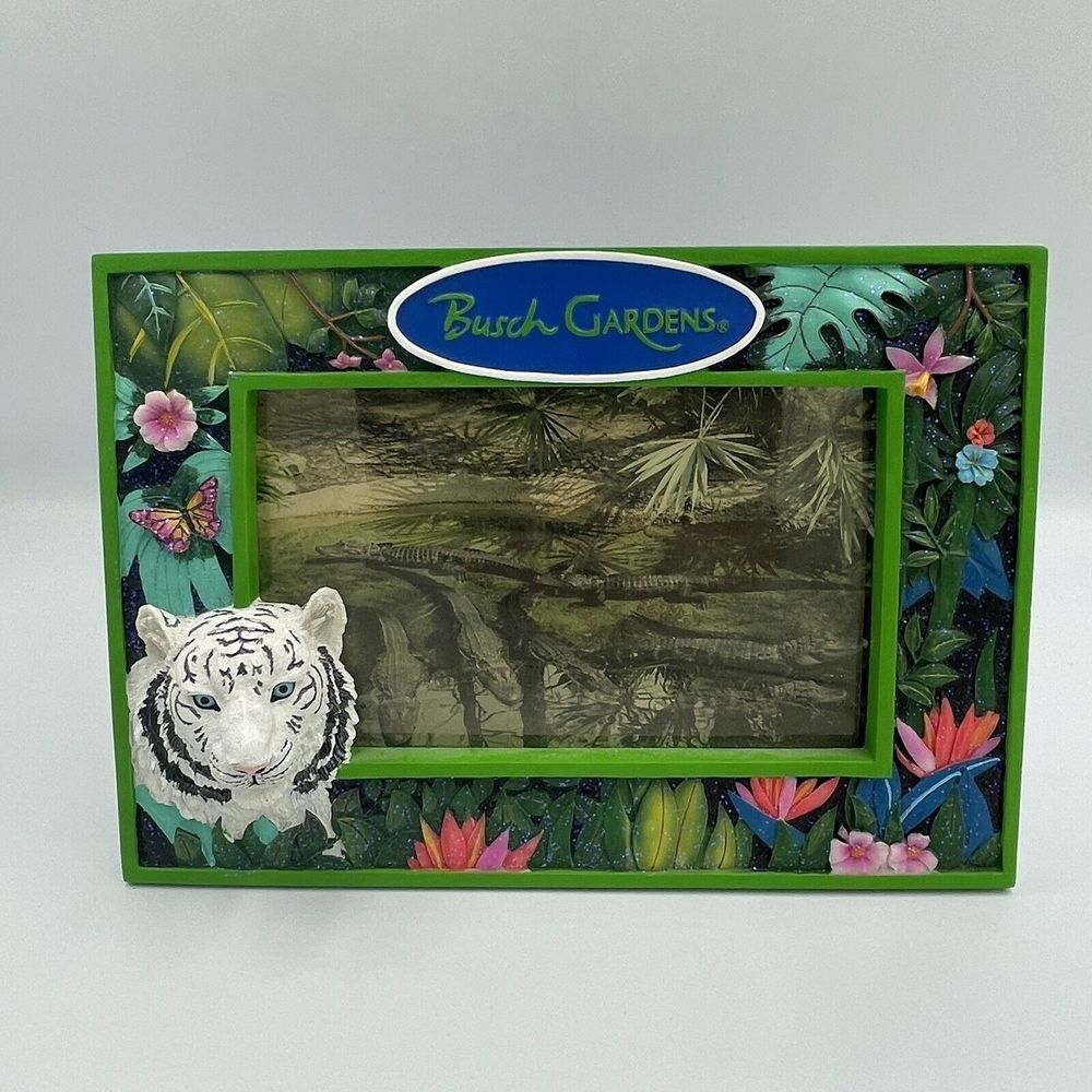 Vintage Busch Gardens Animals 4×6 Photo Frame Tabletop White Tiger HTF - Picture 12 of 12